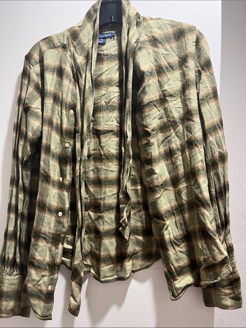 Lauren Ralph Lauren Olive & Brown Plaid Tie-Neck Shirt Jacket